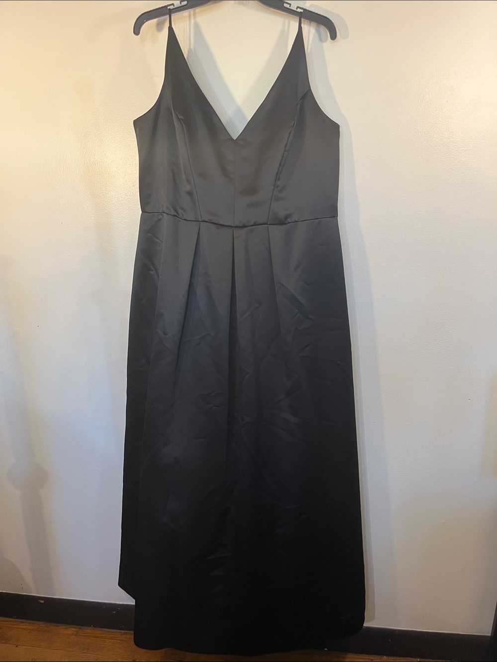 Hayley Paige Occasions Black Satin V-Neck Spaghetti-Strap Maxi